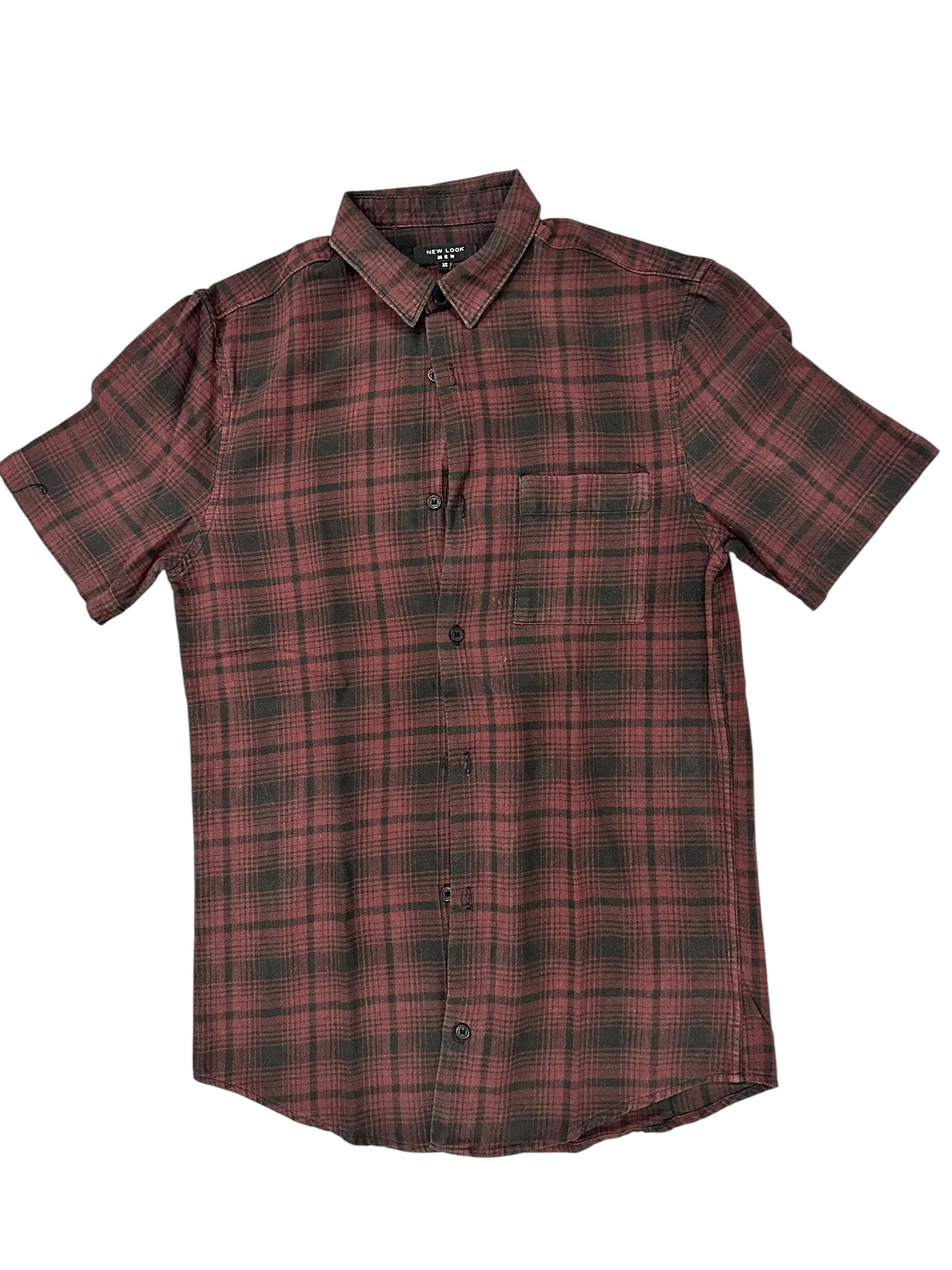 New Look Plaid Button-Up Shirt – Small – Dark Red & Black – Premium++ Condition