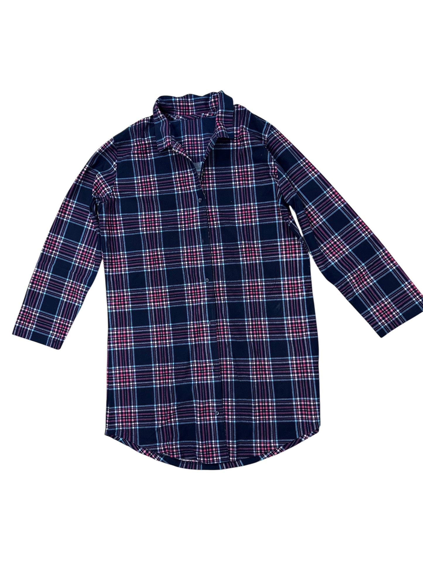 Plaid Button-Up Shirt – Large/XL – Dark Blue with White & Red Plaid – Premium++ Condition