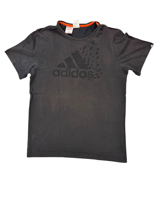 Adidas T-Shirt – Small/Medium – Black with Pixelated Logo & Orange Neckline Trim – Premium++ Condition