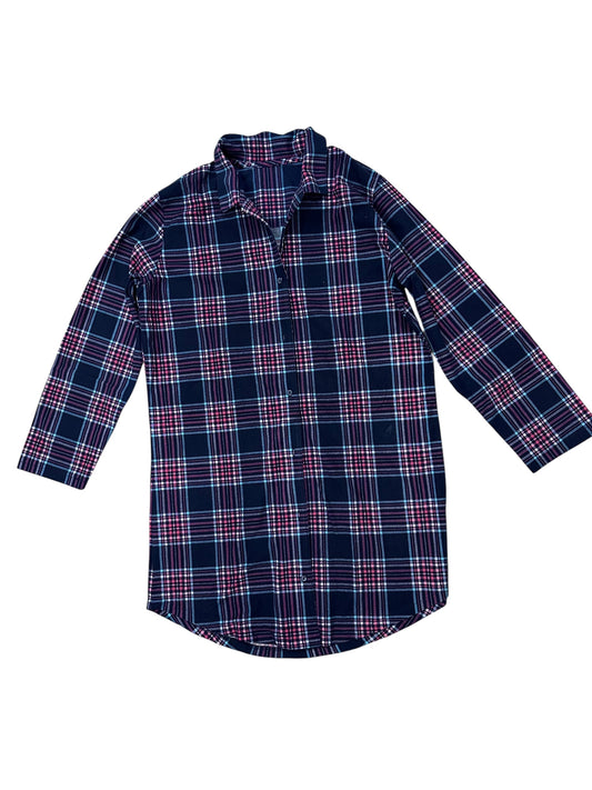 Plaid Button-Up Shirt – Large/XL – Dark Blue with White & Red Plaid – Premium++ Condition