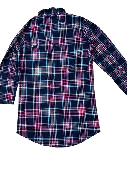 Plaid Button-Up Shirt – Large/XL – Dark Blue with White & Red Plaid – Premium++ Condition