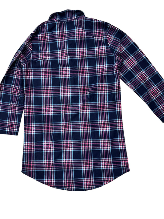 Plaid Button-Up Shirt – Large/XL – Dark Blue with White & Red Plaid – Premium++ Condition